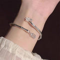 Lucky Bamboo Lotus Bracelet – Silver Adjustable Open Bangle
