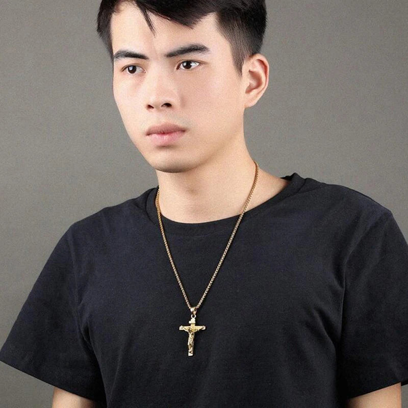 Stainless Steel Jesus Cross Necklace for Men