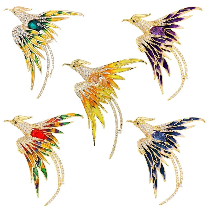 Exquisite phoenix brooch with sparkling stones for women's party