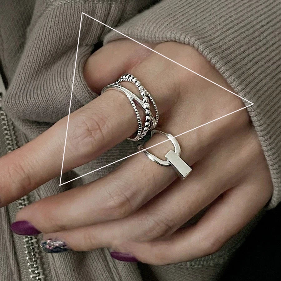 Silver Arched Wide Geometric Punk Ring