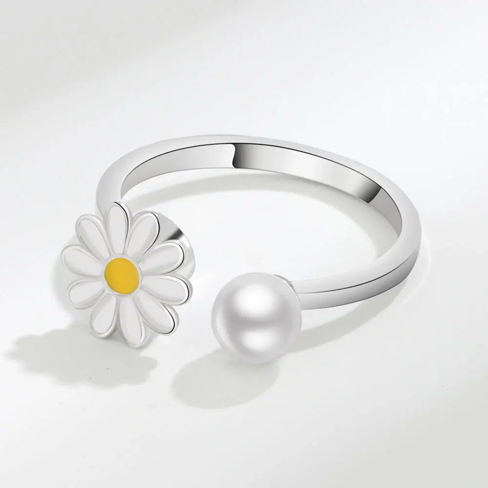 925 Silver Sunflower and Bee Rotating Zircon Ring