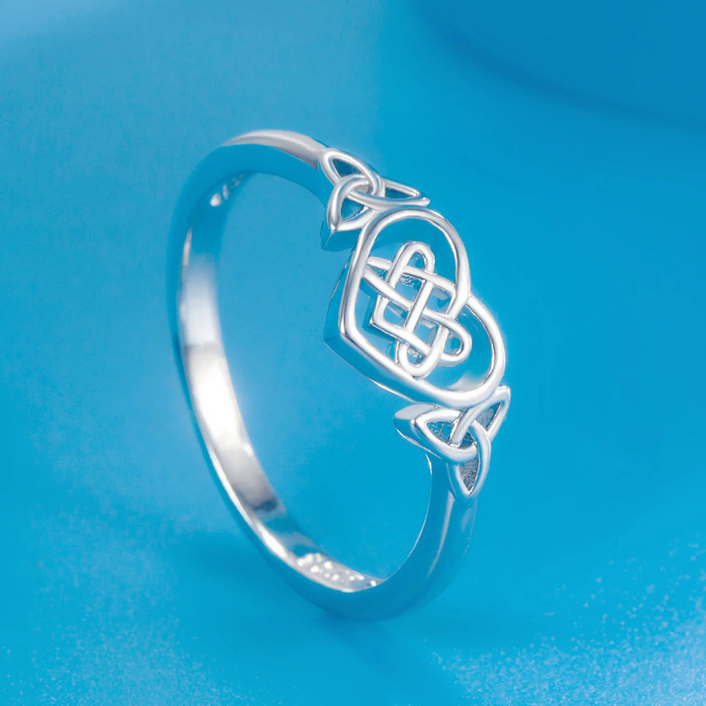 S925 Silver Celtic Heart Knot Ring
