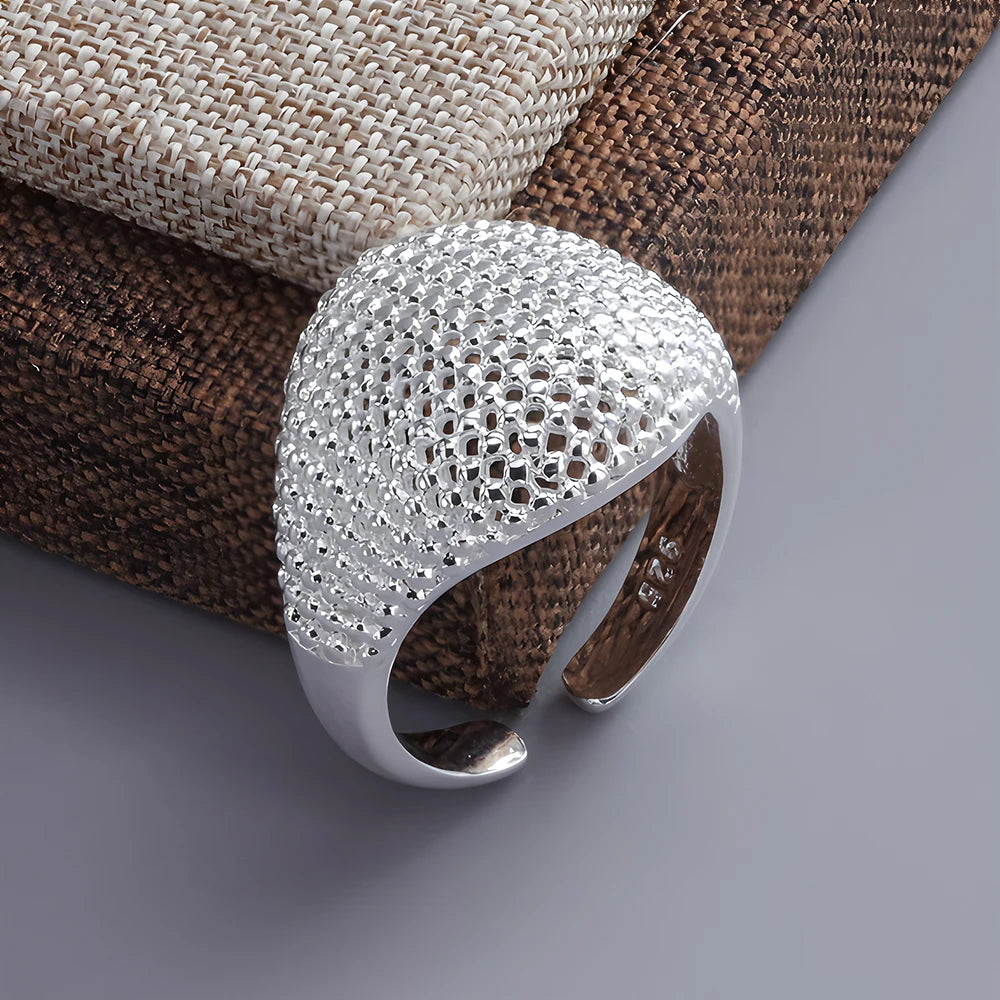 Silver Arched Wide Geometric Punk Ring