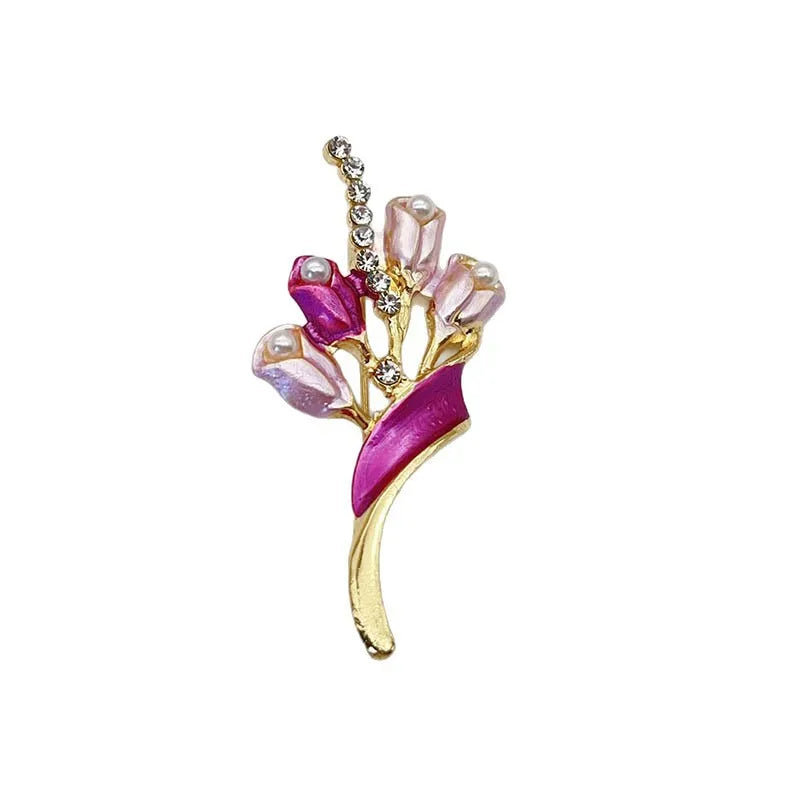 Enamel Tulip Brooch for Ladies – High-End Pearl Flower Pin