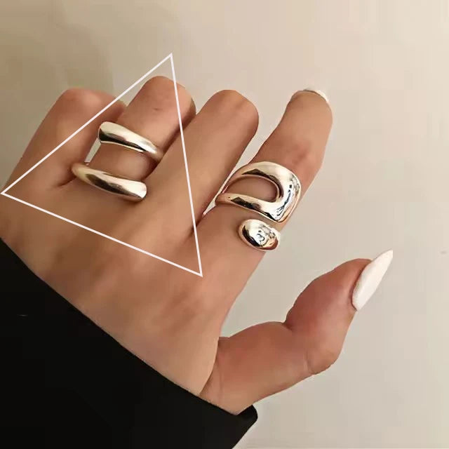 Silver Arched Wide Geometric Punk Ring