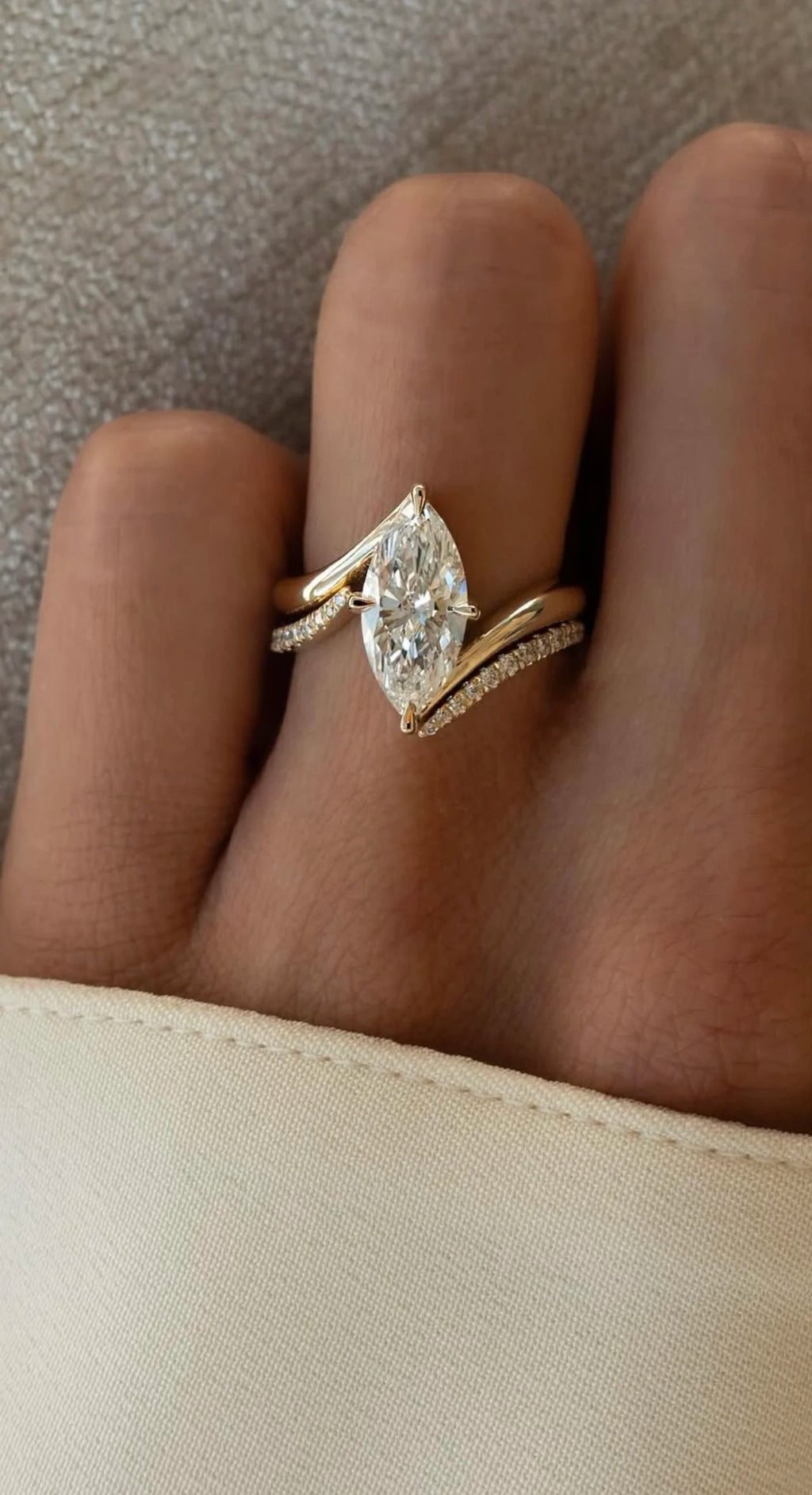 Marquise Fluid Gold Luxe Cluster Ring 3CT Moissanite S925 Silver Gift