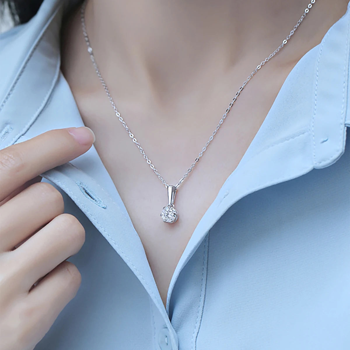 S925 18K Gold Round Solitaire Moissanite Pendant Necklace