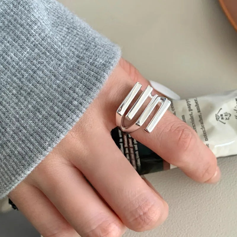 Silver Arched Wide Geometric Punk Ring