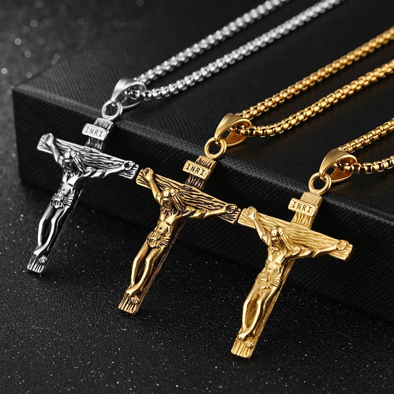 Stainless Steel Jesus Cross Necklace for Men