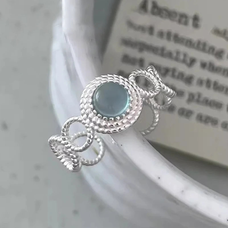 925 Silver Topaz Ring for Women – Vintage Hollow Lace Design