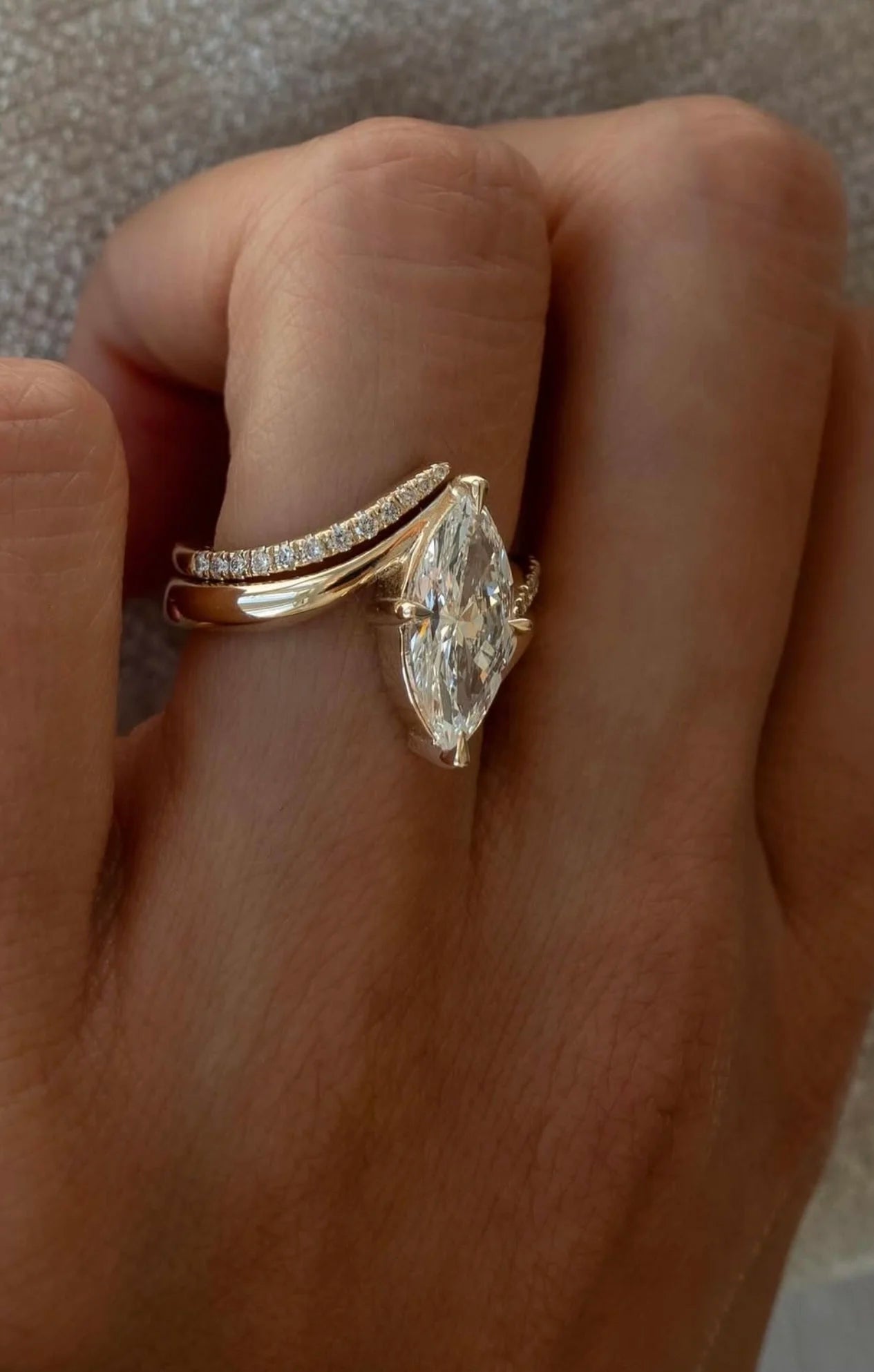 Marquise Fluid Gold Luxe Cluster Ring 3CT Moissanite S925 Silver Gift