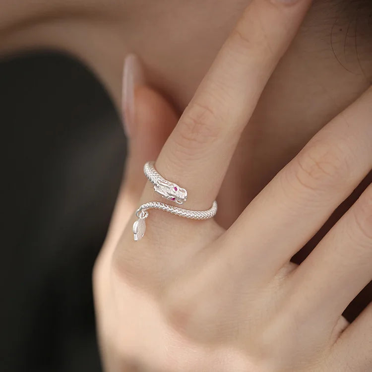 P925 Silver Dragon Punk Ring