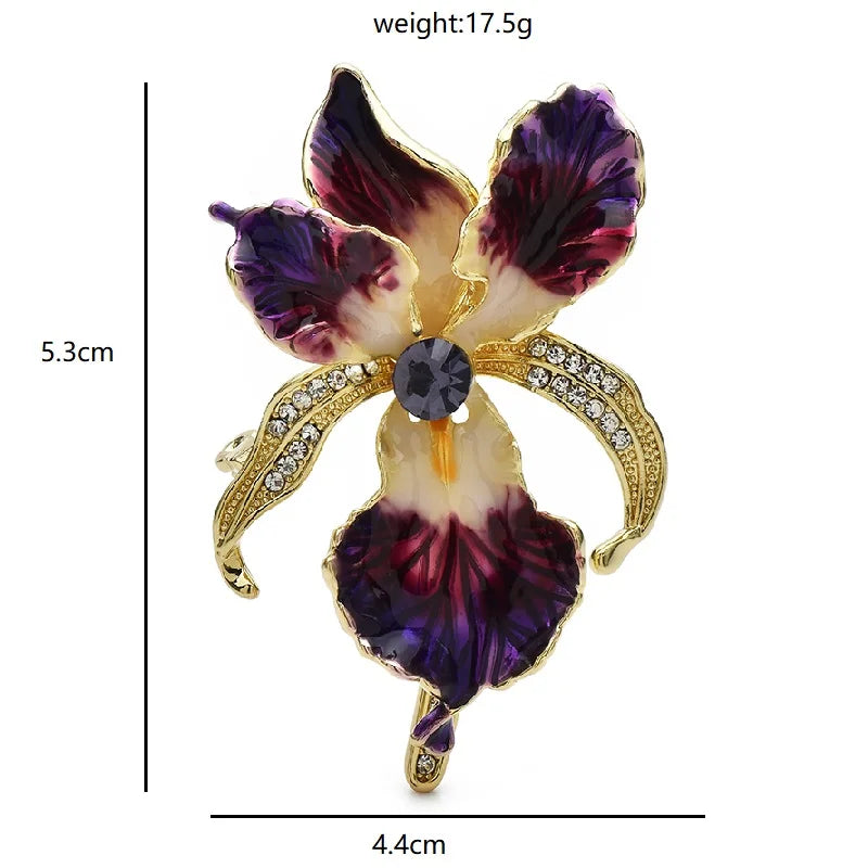 Elegant Enamel Orchid Flower Brooch – Gift Pin