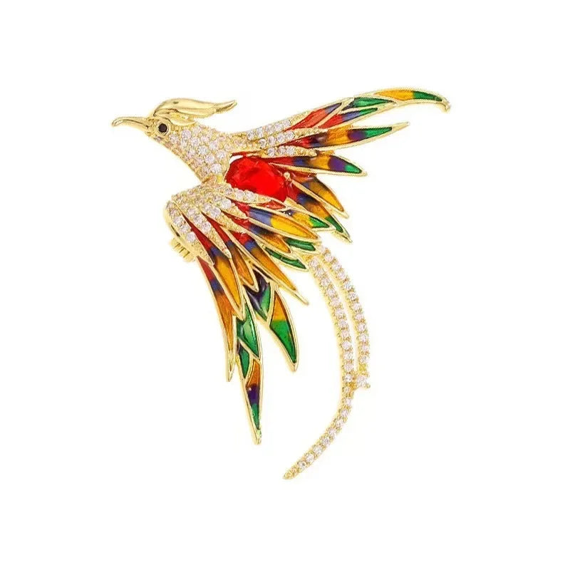Exquisite phoenix brooch with sparkling stones for women's party