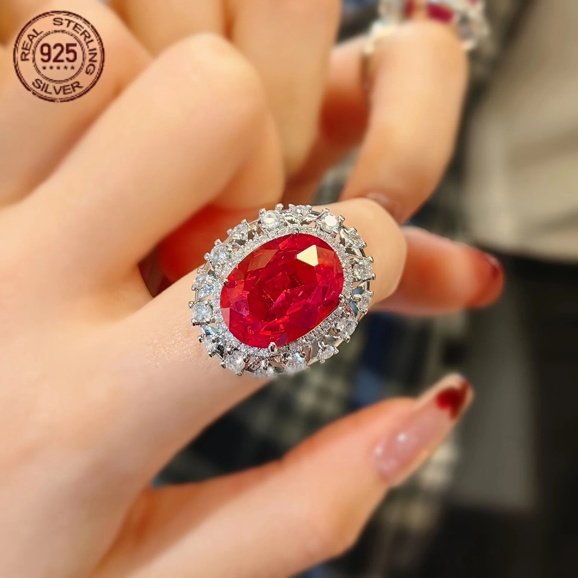 3.5ct Red Ruby 925 Silver Ring for Women