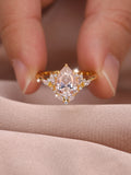 S925 Water Drop 2CT Moissanite Ring Set 18K Gold Plated Fine Jewelry