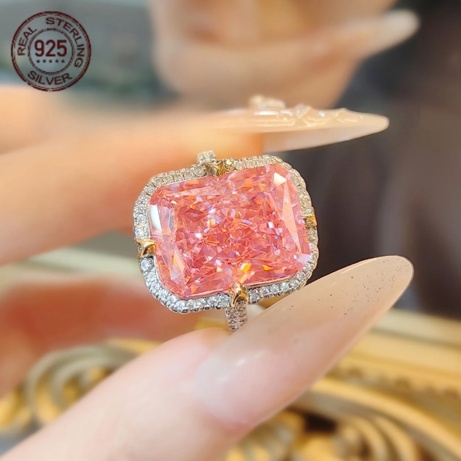 Luxury 8ct Princess Zircon Ring for Women – 925 Silver Jewelry