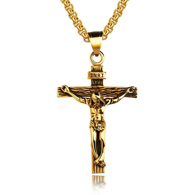 Stainless Steel Jesus Cross Necklace for Men