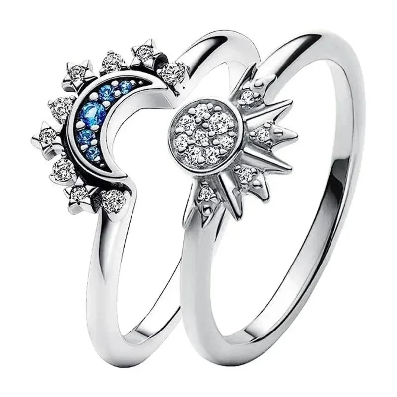 New sparkling celestial blue crystal sun moon star stackable ring