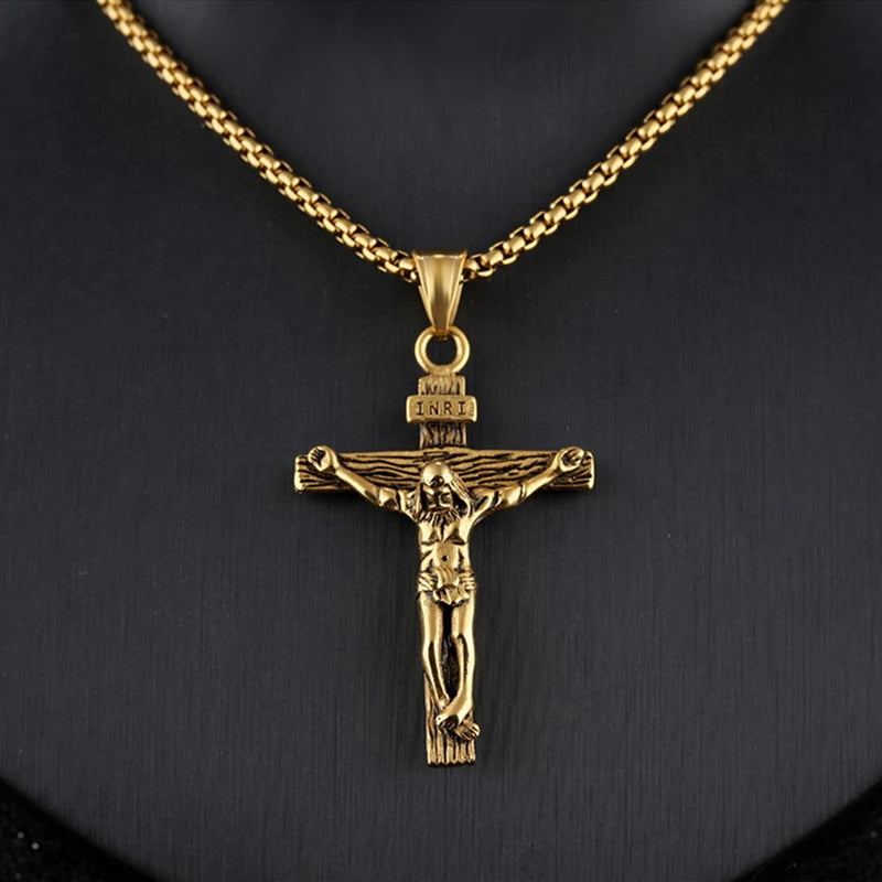 Stainless Steel Jesus Cross Necklace for Men