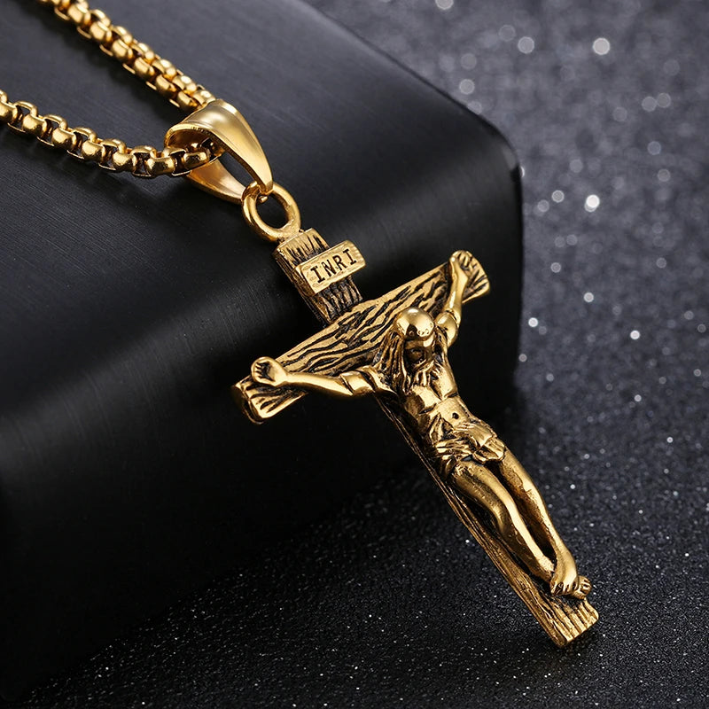Stainless Steel Jesus Cross Necklace for Men